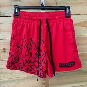 Kill Crew Mesh Shorts Mens Small Red Flame Graphic Athletic Gym Streetwear UFC